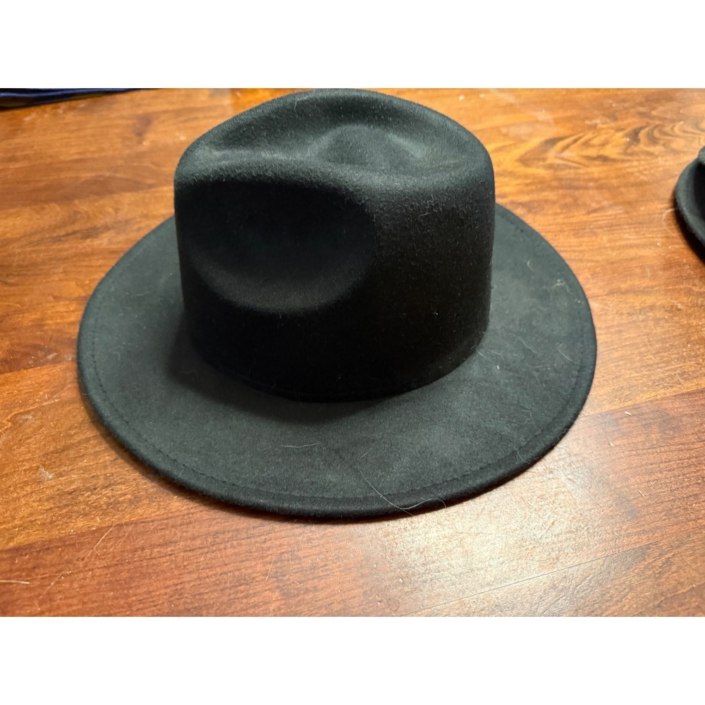 Womens Black Wide Brim Fedora Hat Classic Structured Felt Boater Panama Style